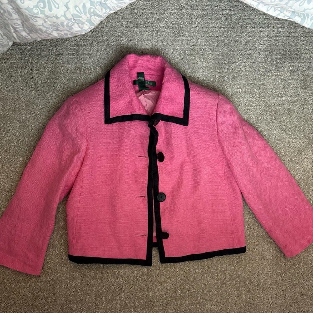 Lauren Ralph Lauren Women's Pink Linen Cropped Blazer Jacket Size 4